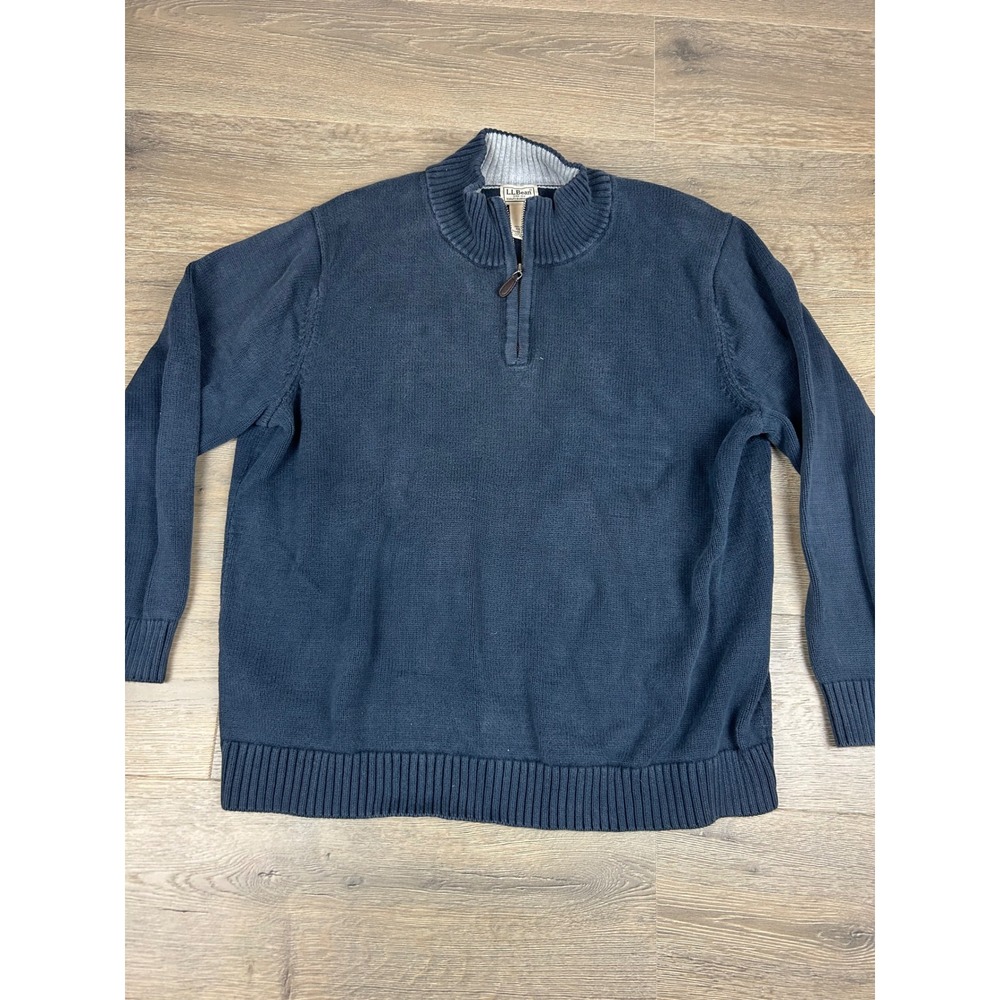 LL Bean Mens XXL Navy Blue 100% Cotton Quarter Zip Mock Neck Sweater 287735